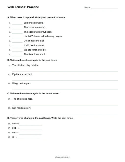 Verb Tenses: Practice printable preview