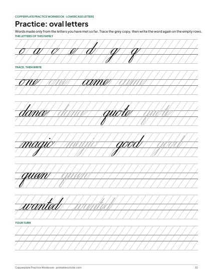 Copperplate Practice Workbook, word practice