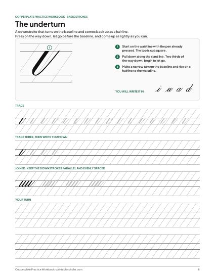 Copperplate Practice Workbook, a basic stroke