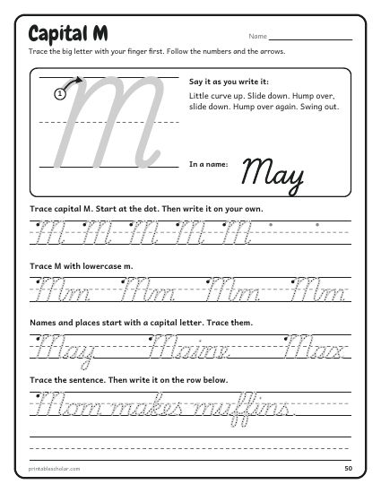 Cursive Handwriting Workbook, a capital letter