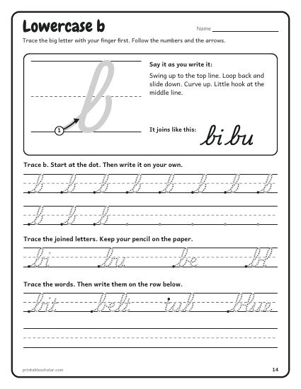 Cursive Handwriting Workbook, a lowercase letter