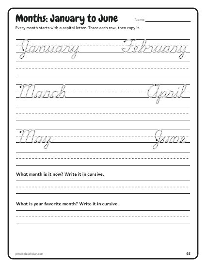 Cursive Handwriting Workbook, months