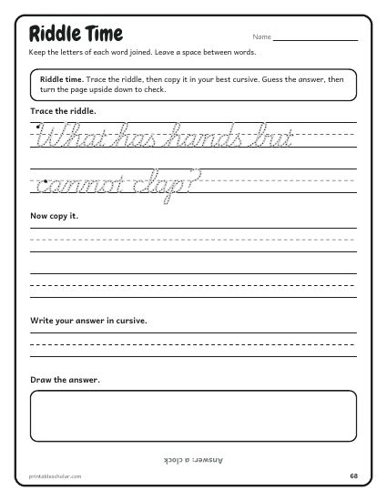Cursive Handwriting Workbook, riddle time