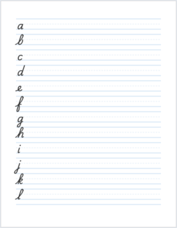 Cursive Lowercase Alphabet handwriting worksheet PDF preview