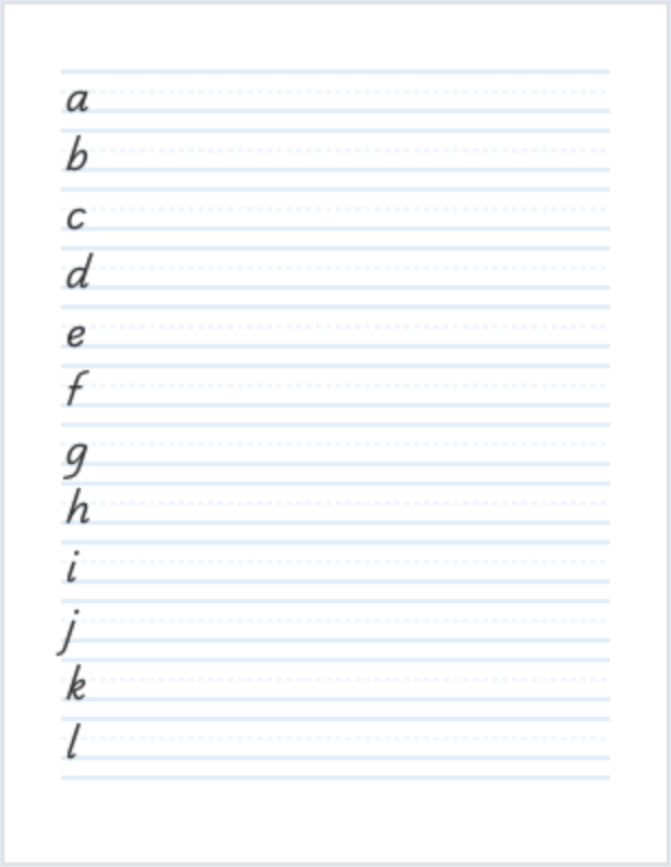 D'Nealian Lowercase Alphabet handwriting worksheet PDF preview