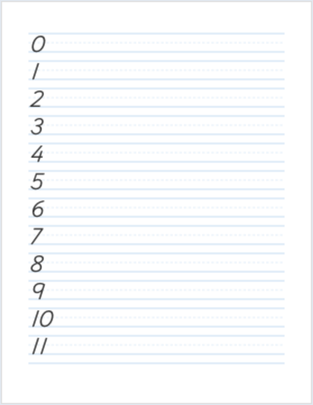 D'Nealian Numbers 0–30 handwriting worksheet PDF preview