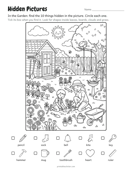 A hidden pictures sheet from the pack