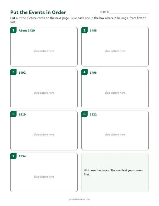 Age of Exploration Timeline for Kids: cut and order activity preview