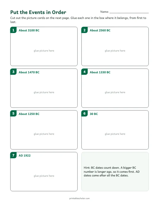 Ancient Egypt Timeline for Kids: cut and order activity preview