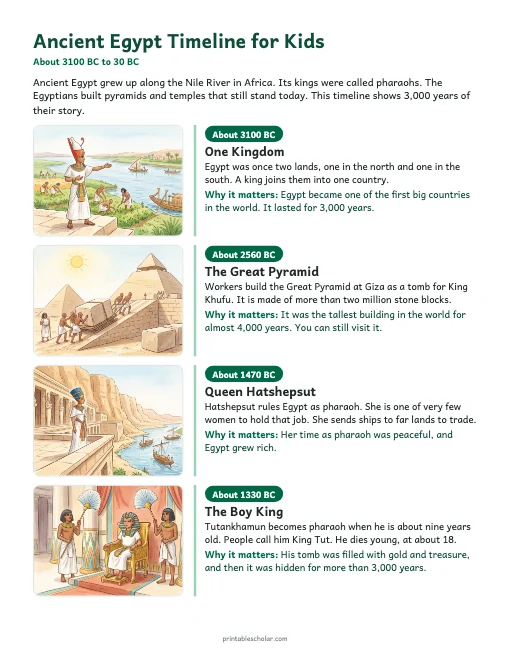 Ancient Egypt Timeline for Kids: illustrated timeline preview
