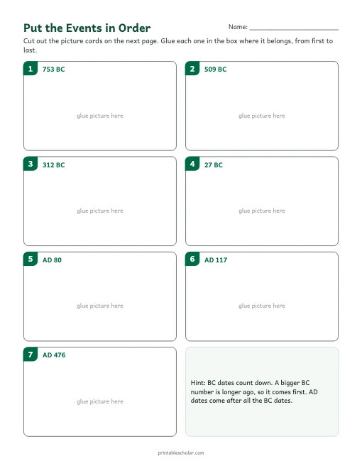 Ancient Rome Timeline for Kids: cut and order activity preview