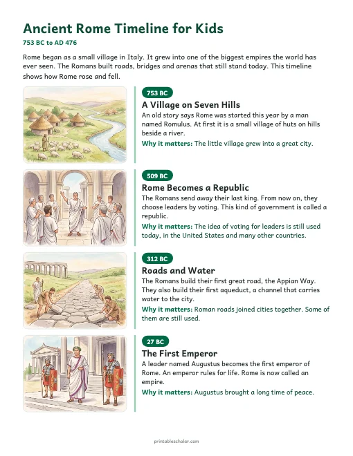 Ancient Rome Timeline for Kids: illustrated timeline preview