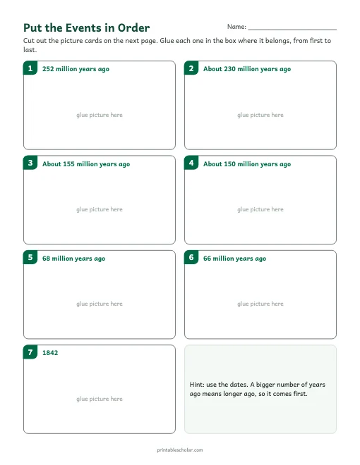 Dinosaurs Timeline for Kids: cut and order activity preview