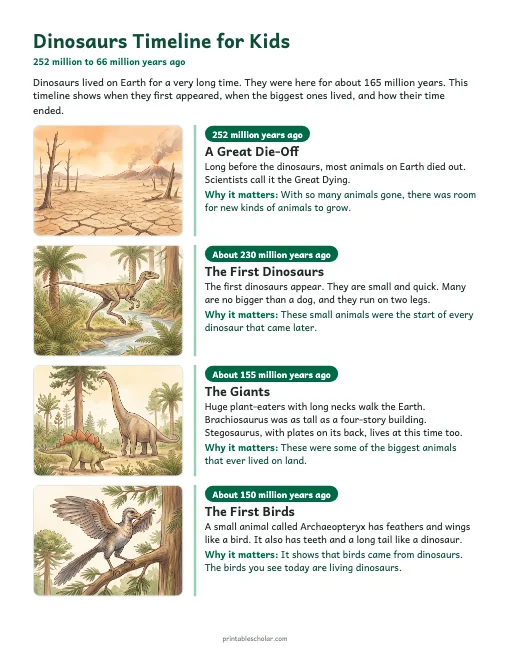 Dinosaurs Timeline for Kids: illustrated timeline preview