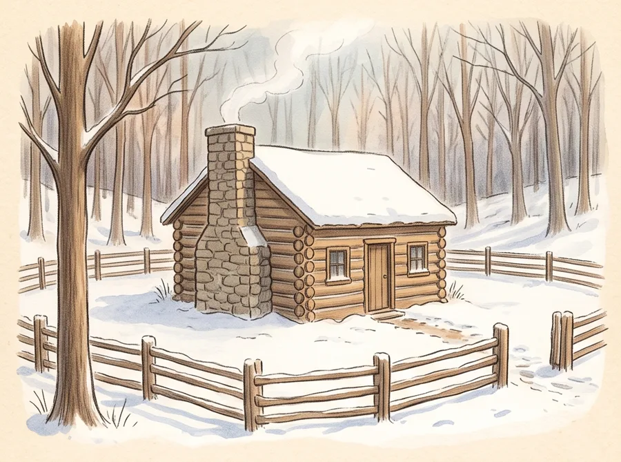 Born in a Log Cabin: watercolor illustration