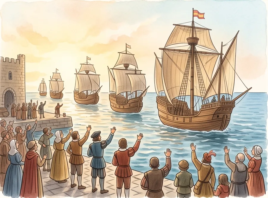 Magellan Sets Out: watercolor illustration