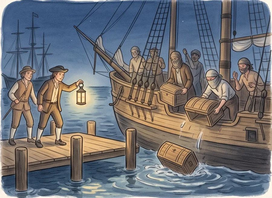 The Boston Tea Party: watercolor illustration