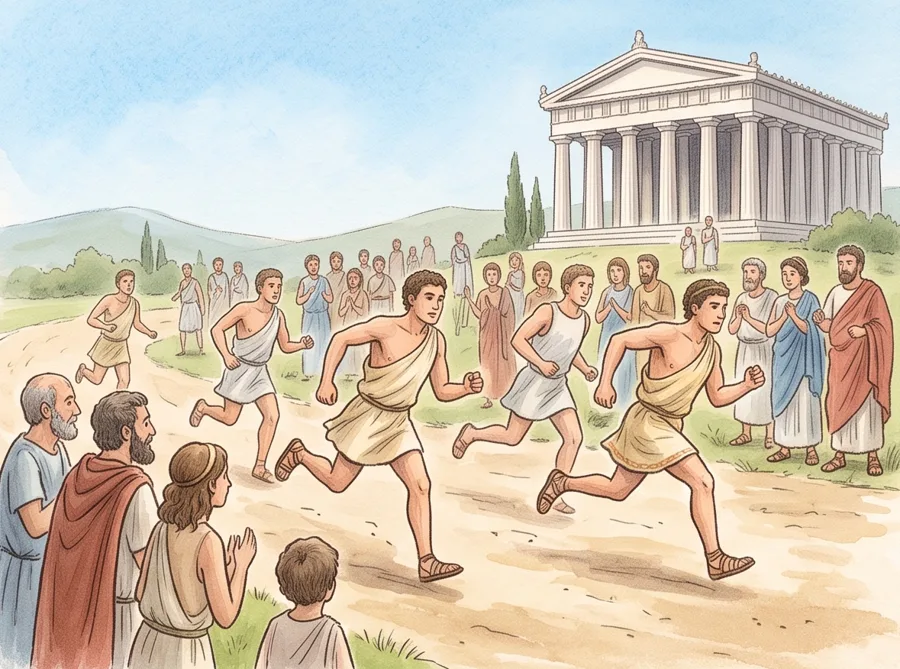 The First Olympic Games: watercolor illustration