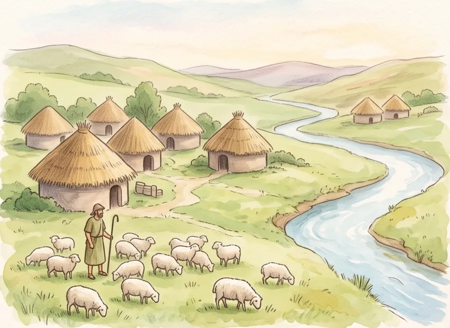 A Village on Seven Hills: watercolor illustration