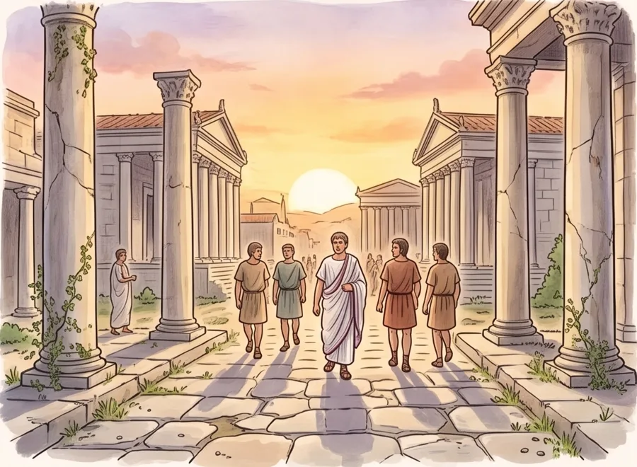 The Fall of Rome: watercolor illustration