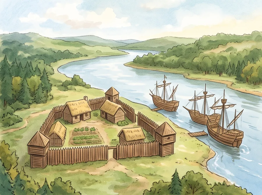Jamestown: watercolor illustration