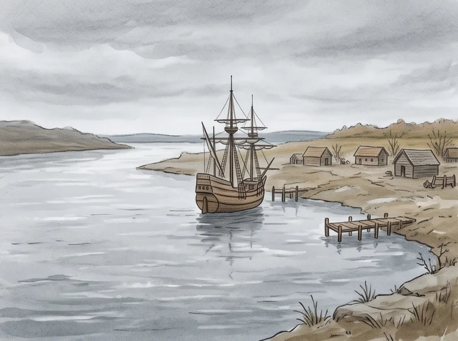 Africans Brought to Virginia: watercolor illustration