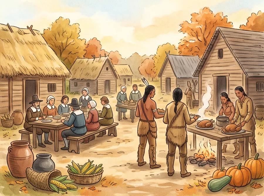 A Harvest Feast: watercolor illustration