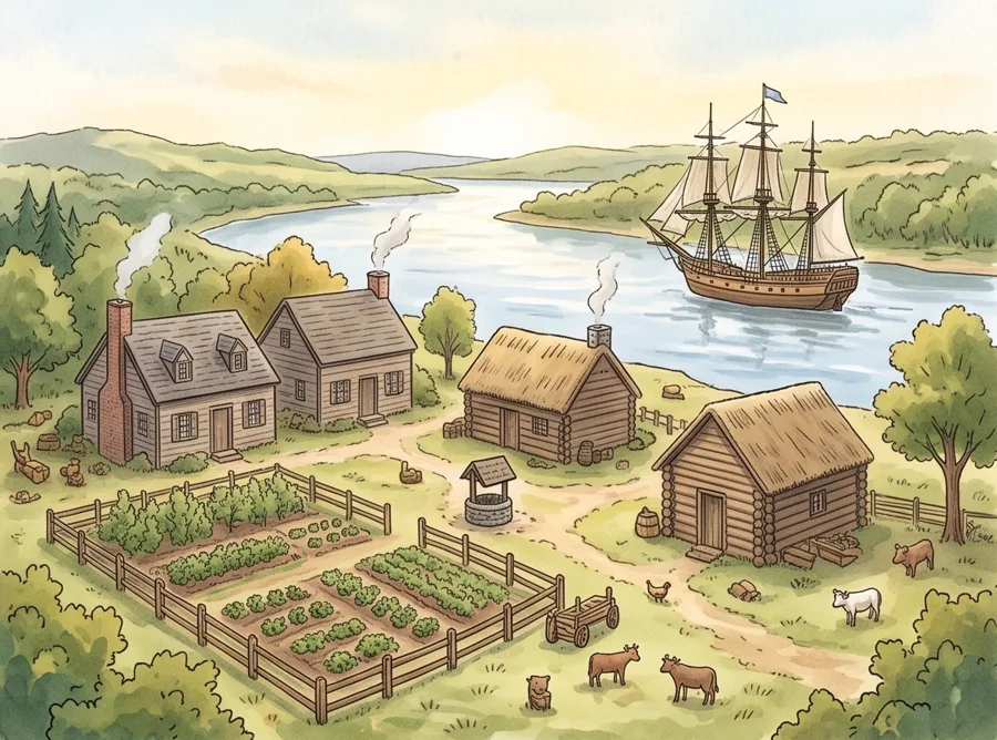 Colonial America Timeline for Kids: watercolor illustration