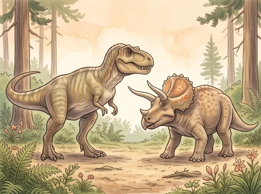T. rex and Triceratops: watercolor illustration