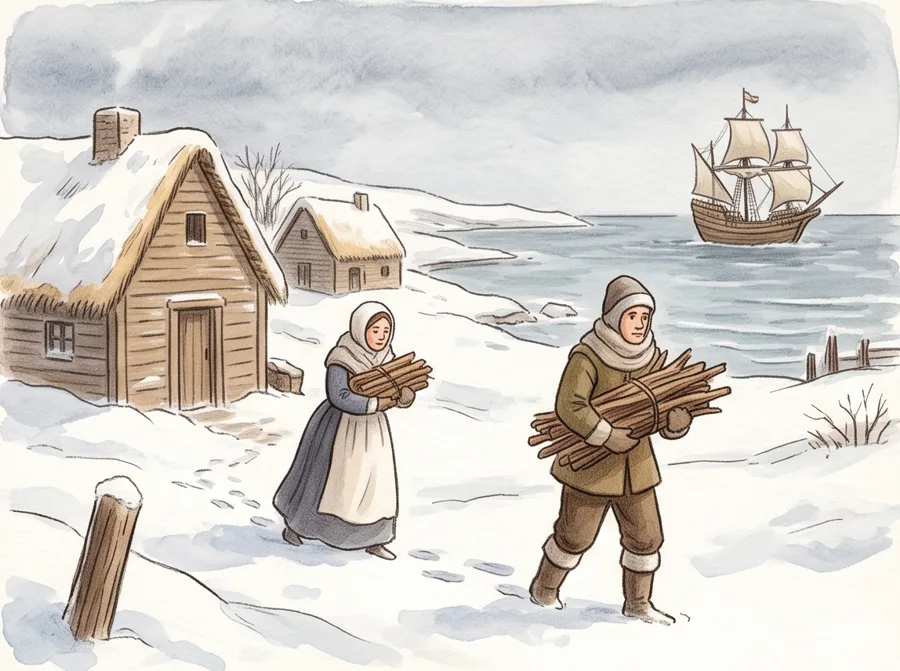A Hard Winter: watercolor illustration