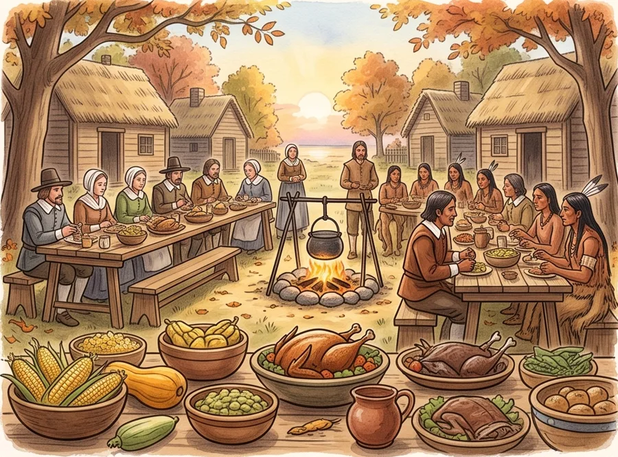The Harvest Feast: watercolor illustration