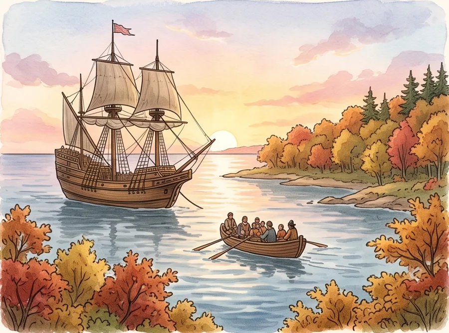 The First Thanksgiving Timeline for Kids: watercolor illustration