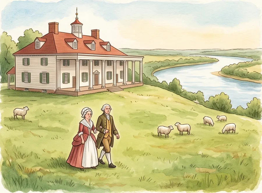Home at Mount Vernon: watercolor illustration