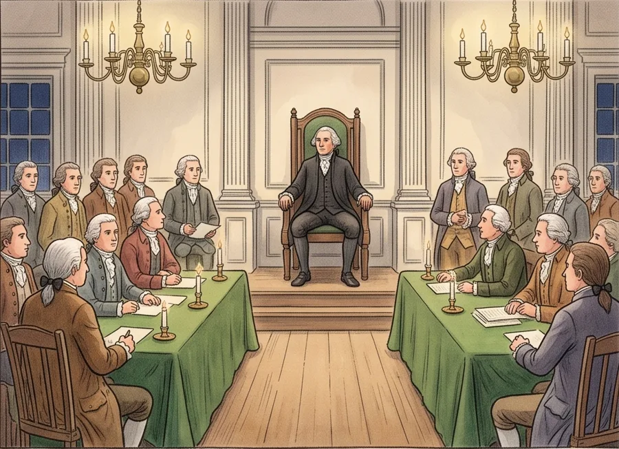 Writing the Constitution: watercolor illustration