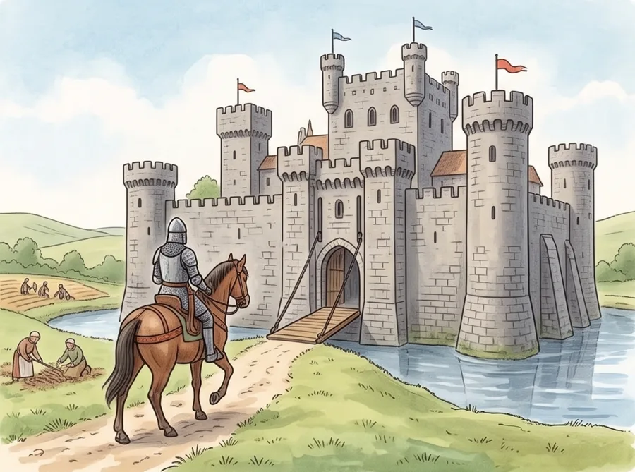 Knights and Castles Timeline for Kids: watercolor illustration