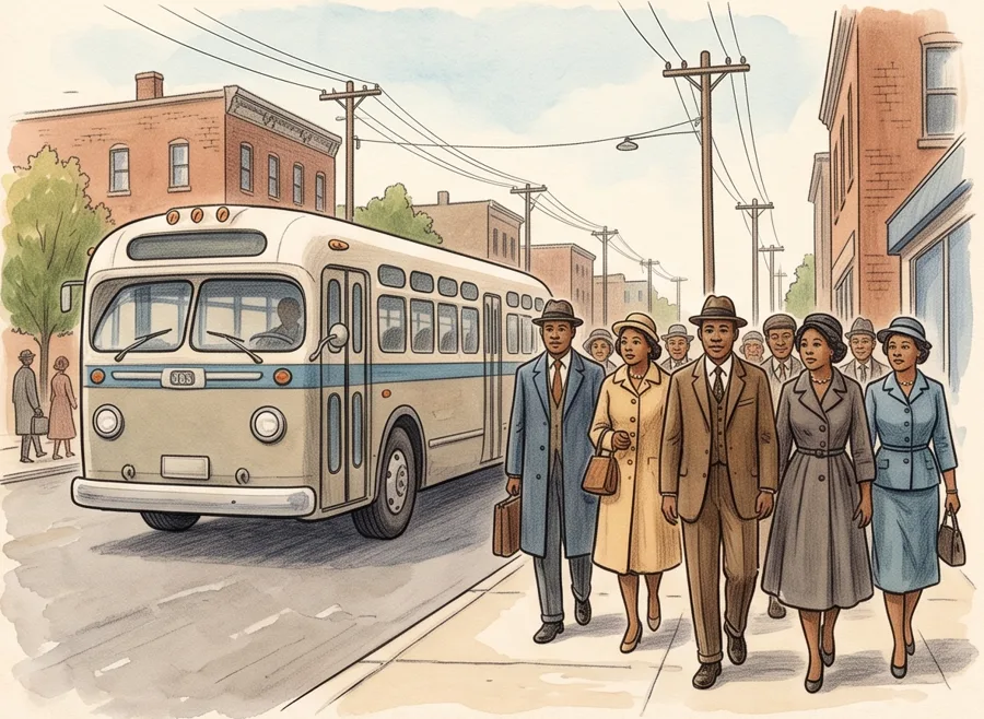 The Bus Boycott: watercolor illustration