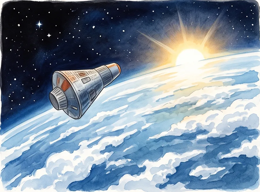 An American in Orbit: watercolor illustration