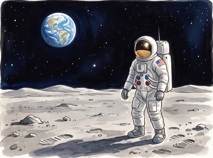Space Race Timeline for Kids: watercolor illustration