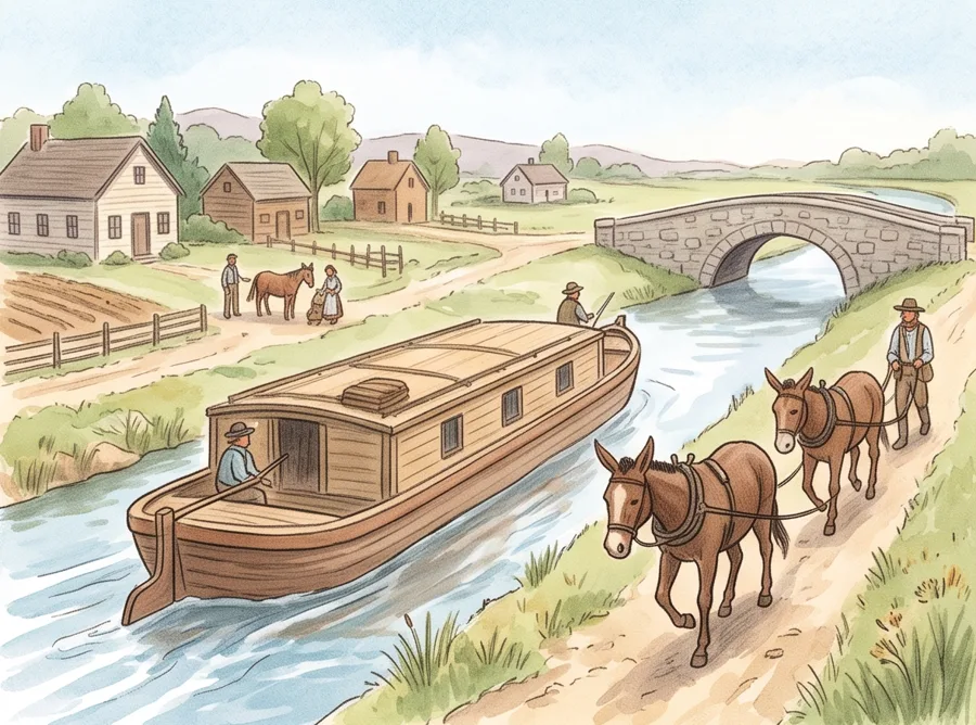 The Erie Canal: watercolor illustration