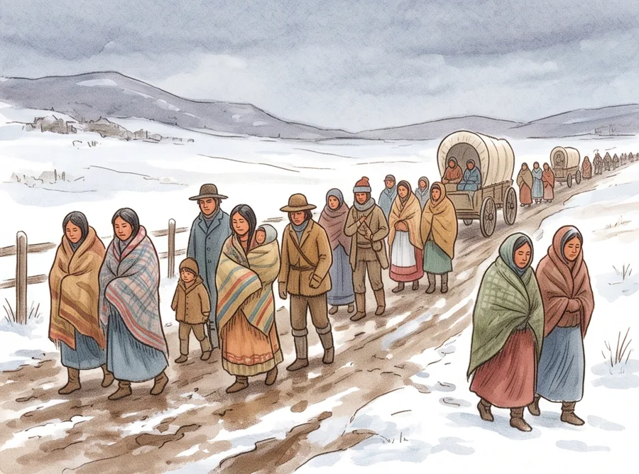 The Trail of Tears: watercolor illustration