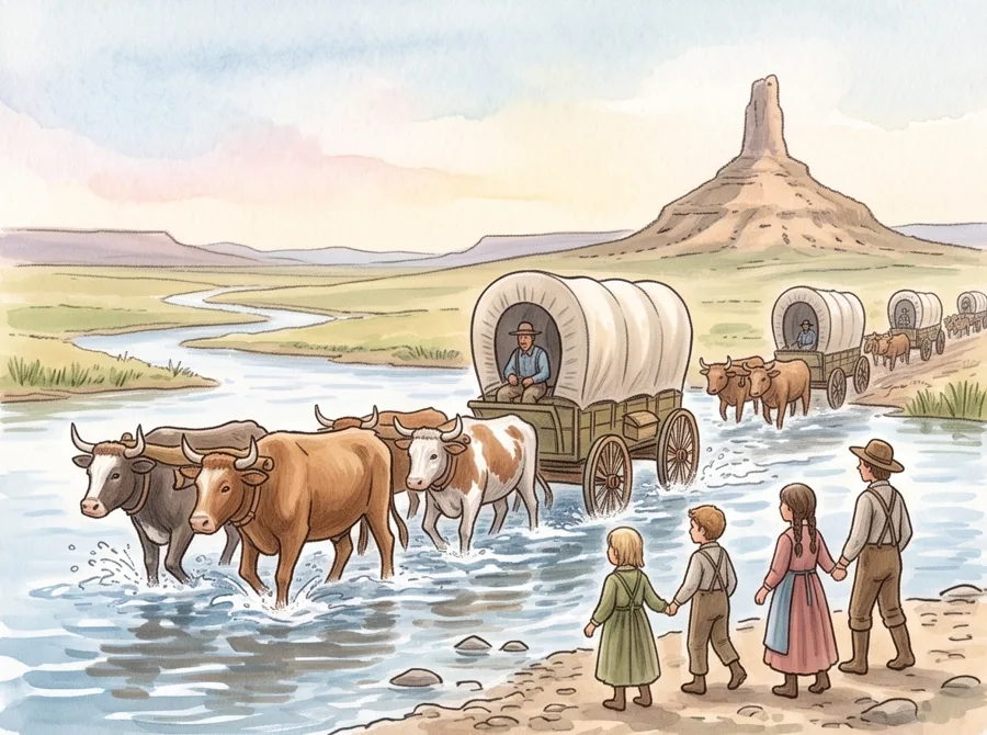 The Oregon Trail: watercolor illustration