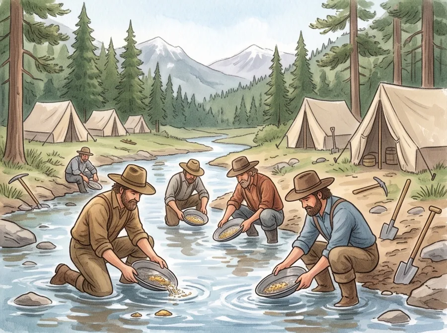 Gold in California: watercolor illustration