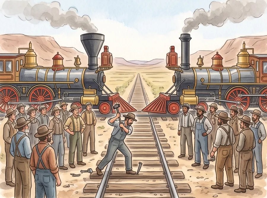 A Railroad Across the Country: watercolor illustration