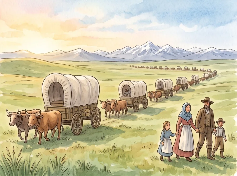 Westward Expansion Timeline for Kids: watercolor illustration