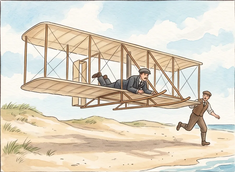 Gliders at Kitty Hawk: watercolor illustration