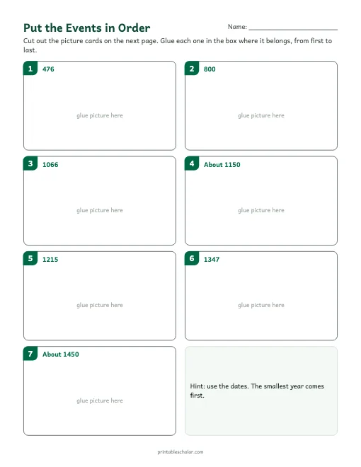 Knights and Castles Timeline for Kids: cut and order activity preview