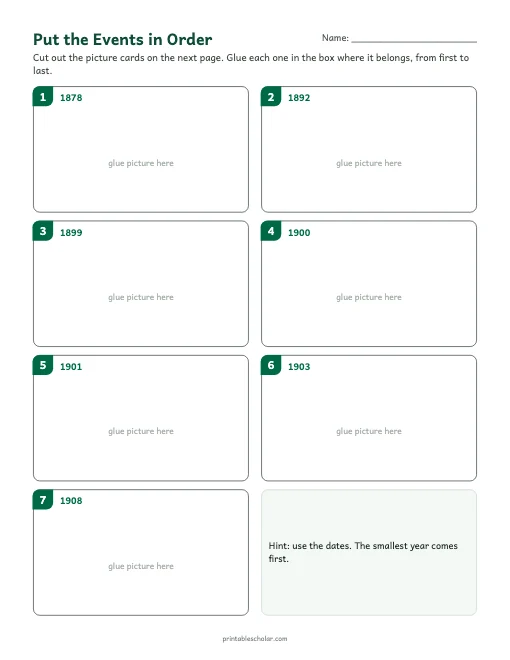 The Wright Brothers Timeline for Kids: cut and order activity preview