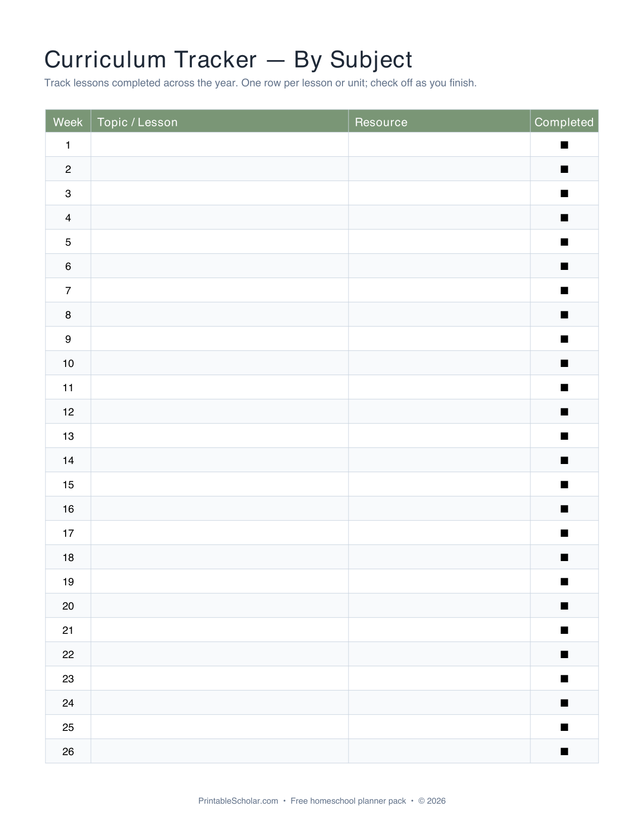 Preview of Curriculum Tracker PDF