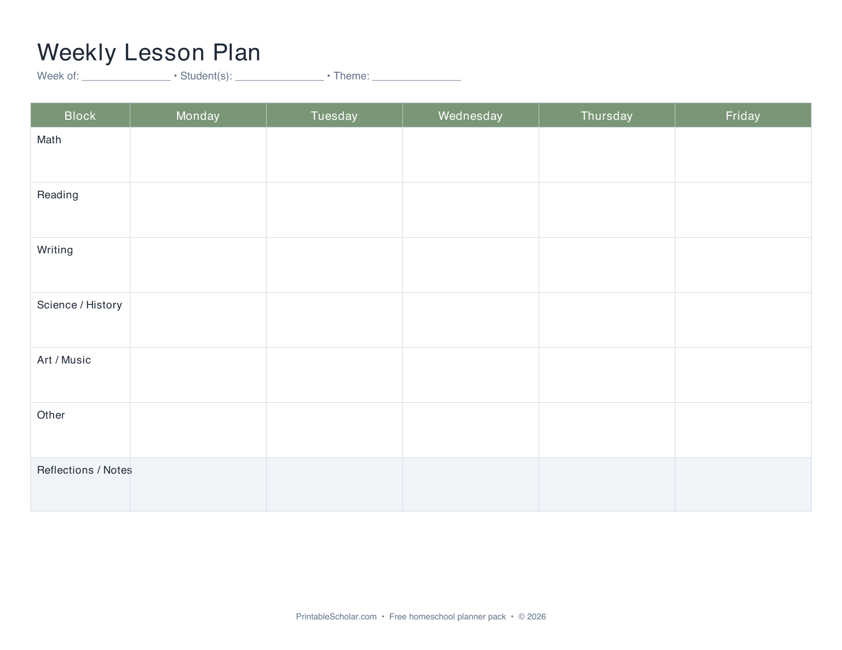 Preview of Weekly Lesson Plan Template PDF