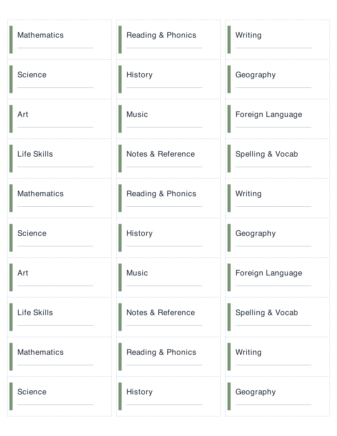 Preview of Subject Labels PDF